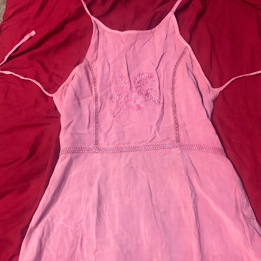 Rusty pink, mini halter dress. Great for the beach!